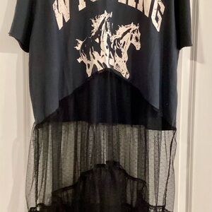 Chic Black Graphic Tunic with Sheer Detail